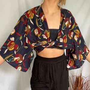 Vintage floral tie blouse
